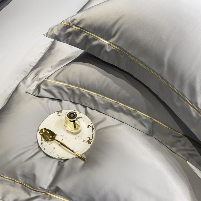 91家纺网 家纺一手货源 找家纺 榻尚家居2021新款长绒棉简约轻奢四件套 魅-浅银灰