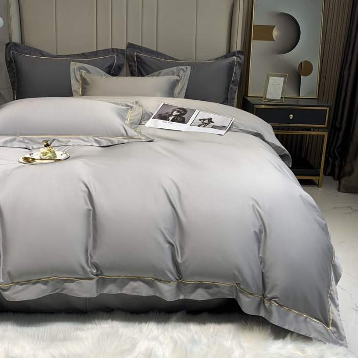91家纺网 家纺一手货源 找家纺 榻尚家居2021新款长绒棉简约轻奢四件套 魅-浅银灰
