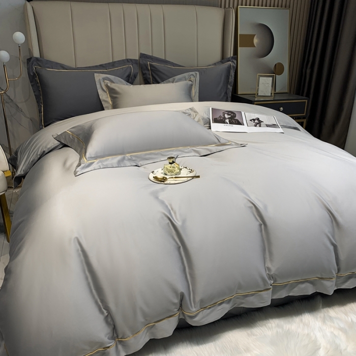 91家纺网 家纺一手货源 找家纺 榻尚家居2021新款长绒棉简约轻奢四件套 魅-浅银灰