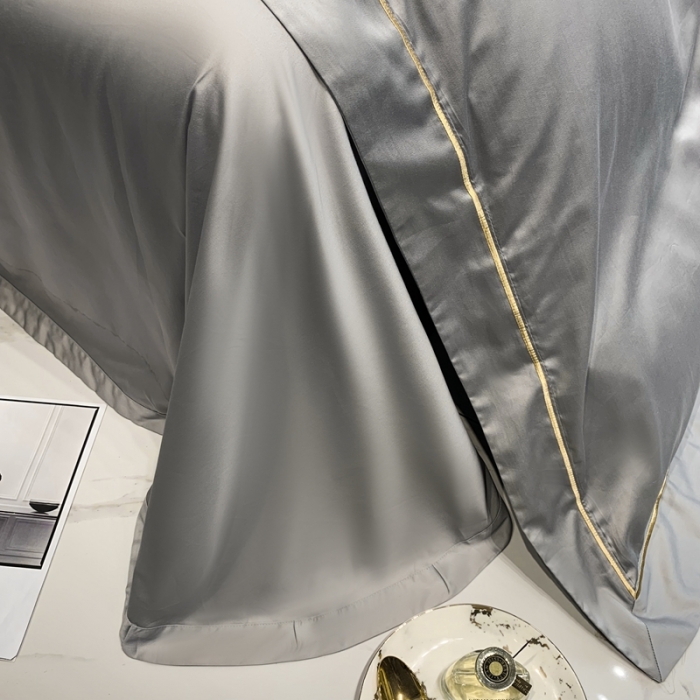 91家纺网 家纺一手货源 找家纺 榻尚家居2021新款长绒棉简约轻奢四件套 魅-浅银灰