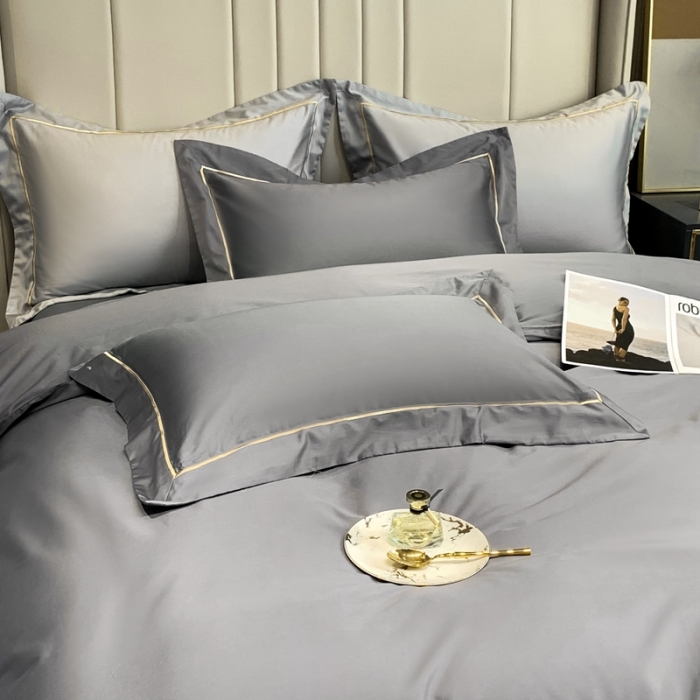 91家纺网 家纺一手货源 找家纺 榻尚家居2021新款长绒棉简约轻奢四件套 魅-深灰