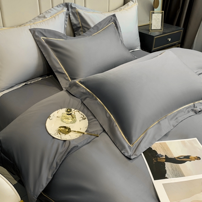 91家纺网 家纺一手货源 找家纺 榻尚家居2021新款长绒棉简约轻奢四件套 魅-深灰