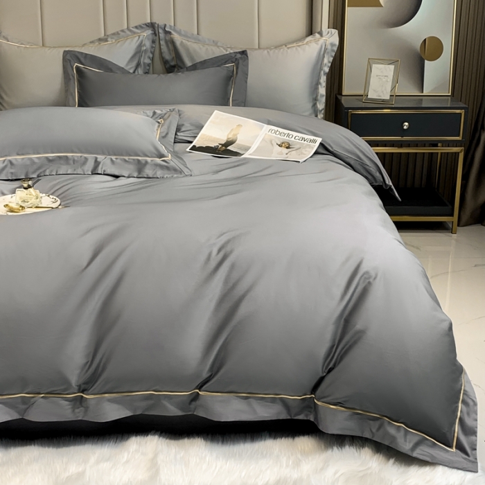 91家纺网 家纺一手货源 找家纺 榻尚家居2021新款长绒棉简约轻奢四件套 魅-深灰