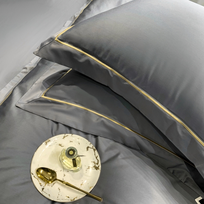 91家纺网 家纺一手货源 找家纺 榻尚家居2021新款长绒棉简约轻奢四件套 魅-深灰