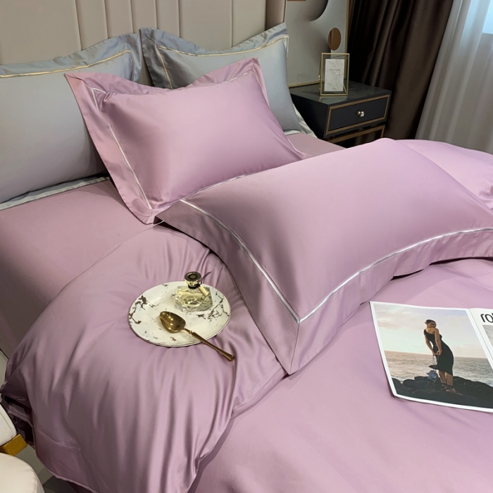 91家纺网 家纺一手货源 找家纺 榻尚家居2021新款长绒棉简约轻奢四件套 魅-优雅紫