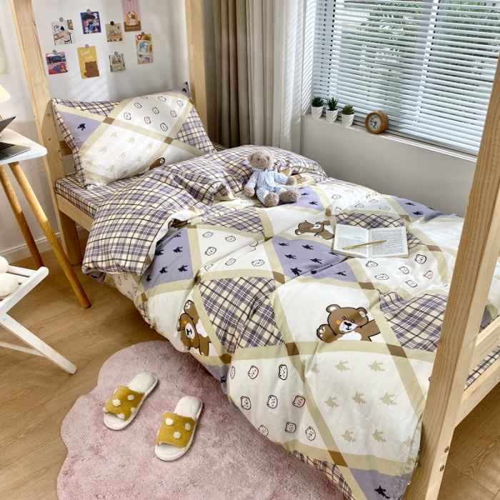 91家纺网 家纺一手货源 找家纺 金丝鸟 2021新款全棉活性13372学生三件套 抱抱熊