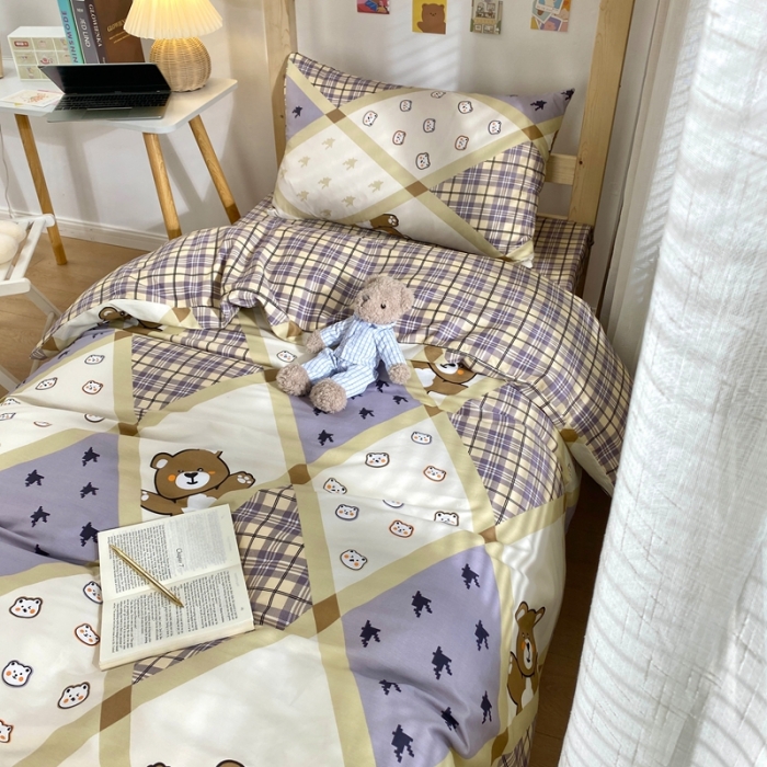 91家纺网 家纺一手货源 找家纺 金丝鸟 2021新款全棉活性13372学生三件套 抱抱熊