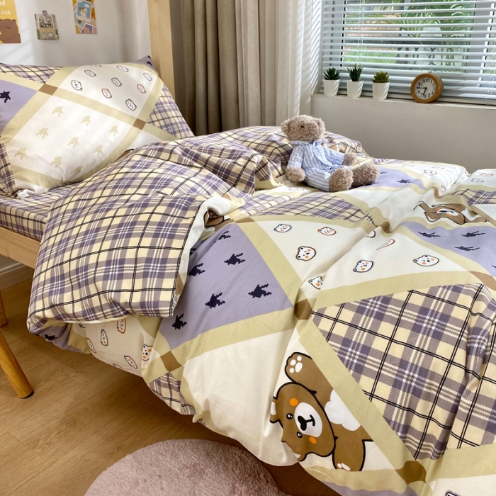 91家纺网 家纺一手货源 找家纺 金丝鸟 2021新款全棉活性13372学生三件套 抱抱熊