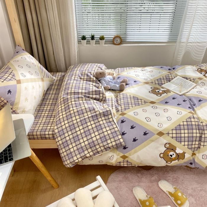 91家纺网 家纺一手货源 找家纺 金丝鸟 2021新款全棉活性13372学生三件套 抱抱熊