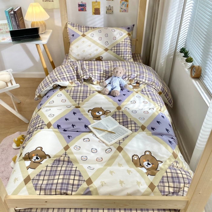 91家纺网 家纺一手货源 找家纺 金丝鸟 2021新款全棉活性13372学生三件套 抱抱熊