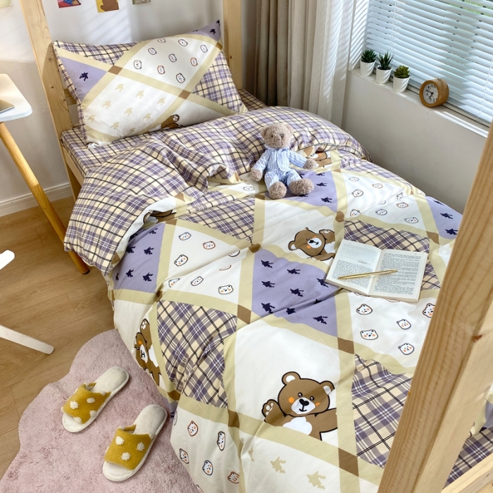 91家纺网 家纺一手货源 找家纺 金丝鸟 2021新款全棉活性13372学生三件套 抱抱熊