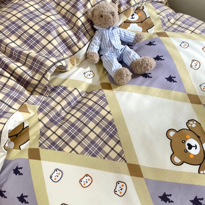 91家纺网 家纺一手货源 找家纺 金丝鸟 2021新款全棉活性13372学生三件套 抱抱熊