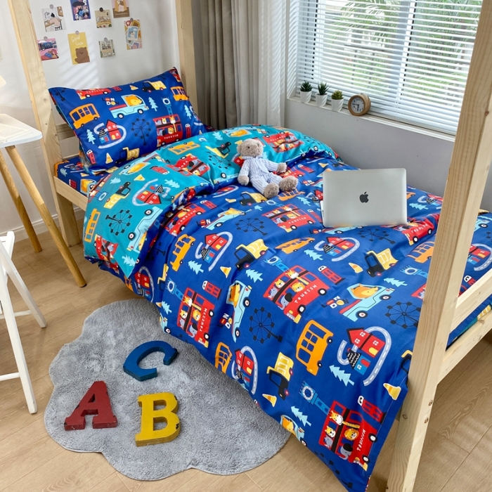 91家纺网 家纺一手货源 找家纺 金丝鸟 2021新款全棉活性13372学生三件套 精彩巴士