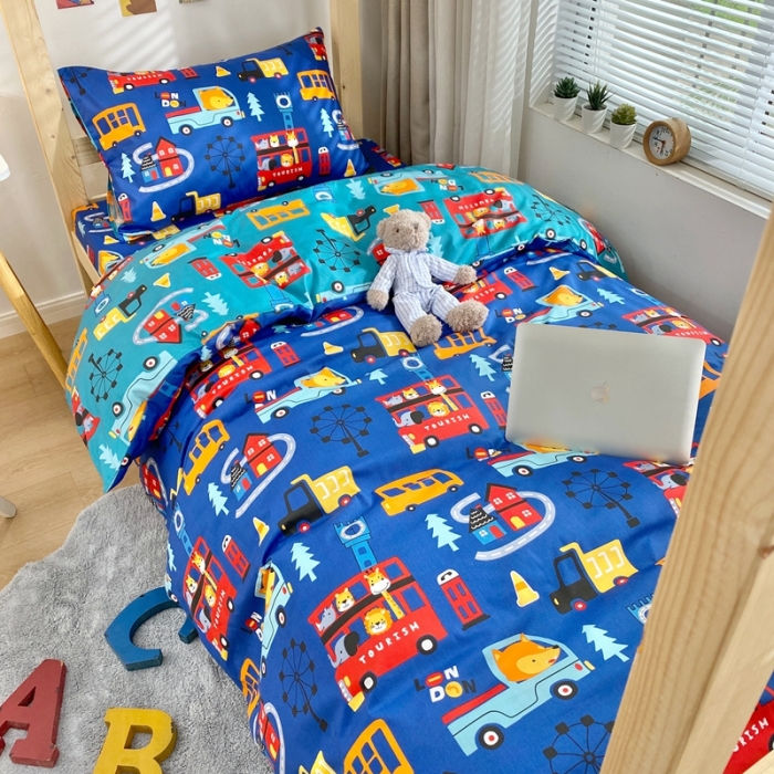 91家纺网 家纺一手货源 找家纺 金丝鸟 2021新款全棉活性13372学生三件套 精彩巴士