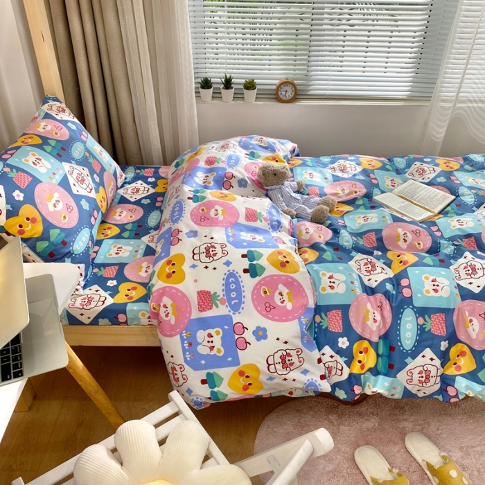 91家纺网 家纺一手货源 找家纺 金丝鸟 2021新款全棉活性13372学生三件套蓝色小可爱