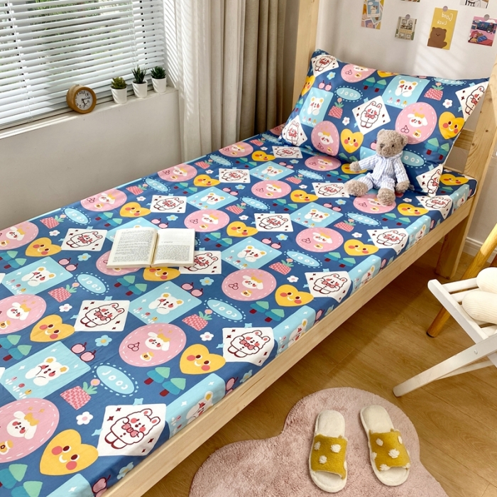 91家纺网 家纺一手货源 找家纺 金丝鸟 2021新款全棉活性13372学生三件套蓝色小可爱