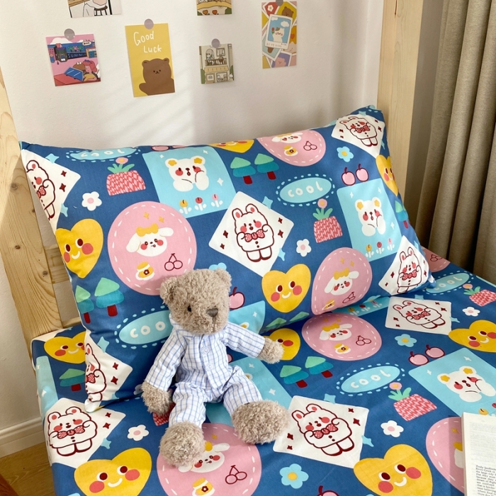 91家纺网 家纺一手货源 找家纺 金丝鸟 2021新款全棉活性13372学生三件套蓝色小可爱