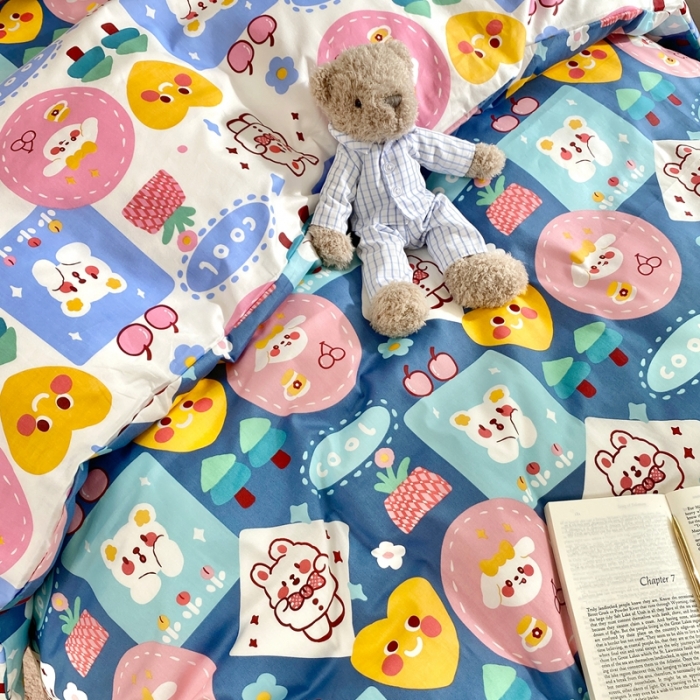 91家纺网 家纺一手货源 找家纺 金丝鸟 2021新款全棉活性13372学生三件套蓝色小可爱