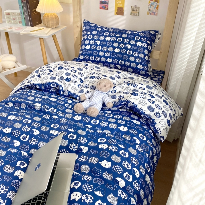 91家纺网 家纺一手货源 找家纺 金丝鸟 2021新款全棉活性13372学生三件套 喵星人