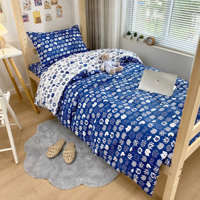 91家纺网 家纺一手货源 找家纺 金丝鸟 2021新款全棉活性13372学生三件套 喵星人