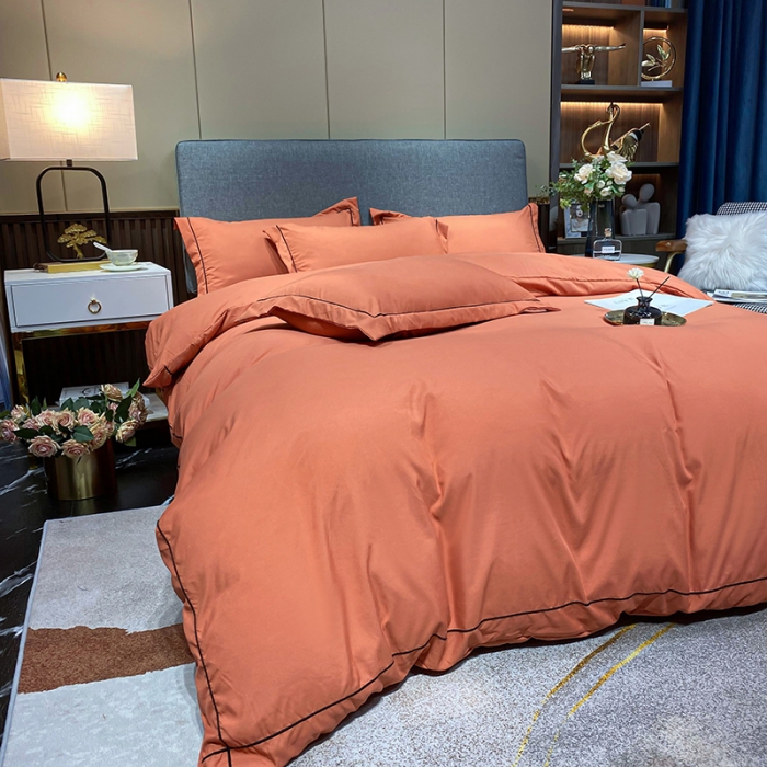 91家纺网 家纺一手货源 找家纺 曼谷 新款伊系列刺绣四件套 伊-橙色