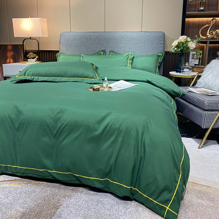 91家纺网 家纺一手货源 找家纺 曼谷 新款伊系列刺绣四件套 伊-墨绿