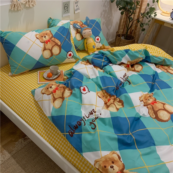 91家纺网 家纺一手货源 找家纺 西引力2022新款卡通全棉纯棉四件套学生三件套  托尼