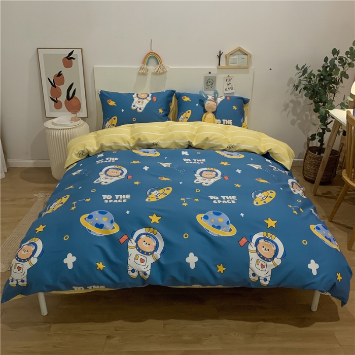 91家纺网 家纺一手货源 找家纺 西引力 2021年新款全棉纯棉四件套被套套件宇航员