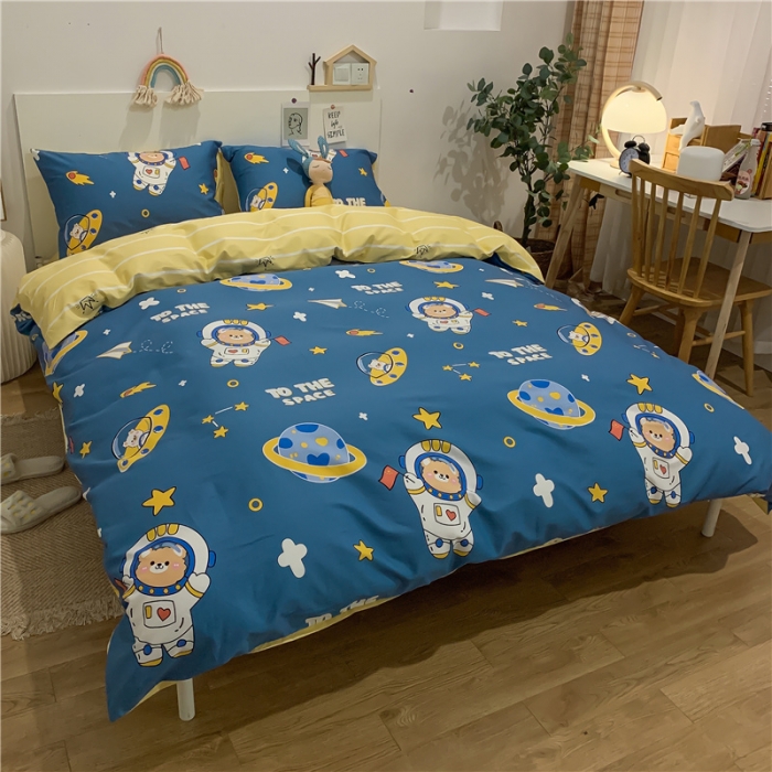 91家纺网 家纺一手货源 找家纺 西引力 2021年新款全棉纯棉四件套被套套件宇航员