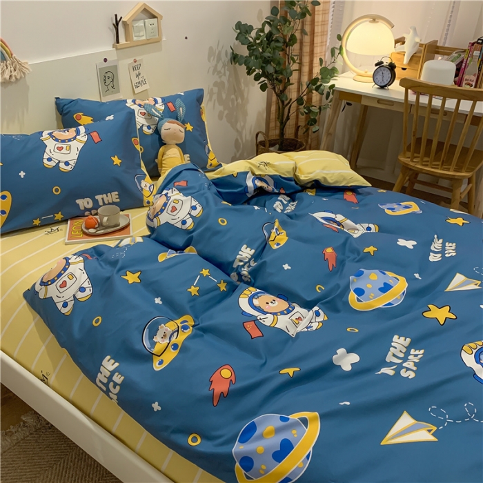 91家纺网 家纺一手货源 找家纺 西引力 2021年新款全棉纯棉四件套被套套件宇航员