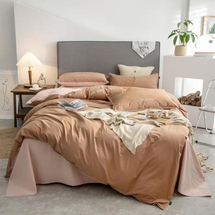 91家纺网 家纺一手货源 找家纺 鼎飞 2021新款全棉水洗棉双拼四件套 暖焦糖+艾玉粉