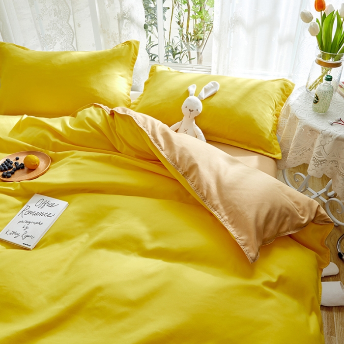 91家纺网 家纺一手货源 找家纺 （总）贝拉梦 2021新款纯色拼色美棉系列四件套