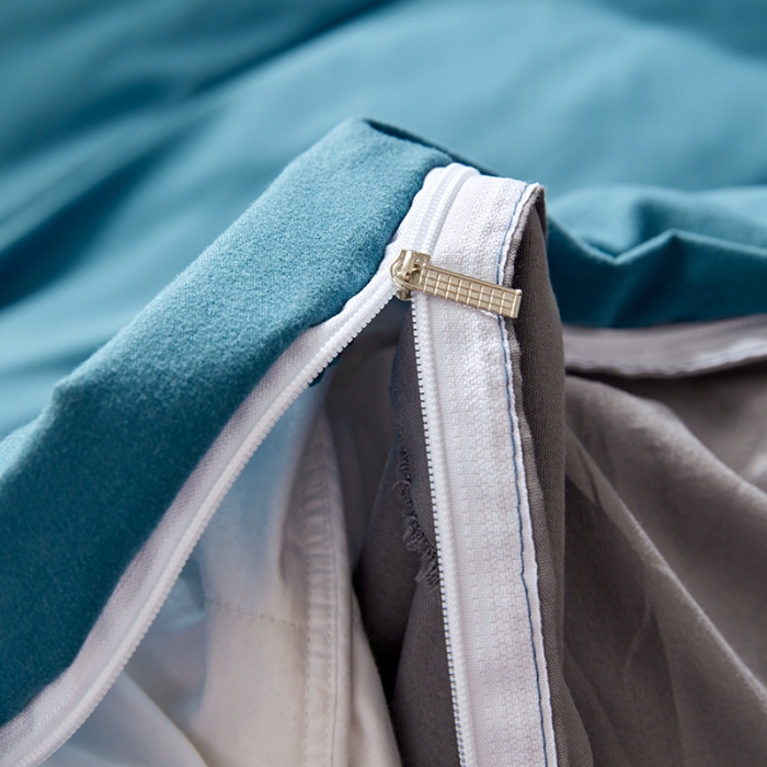 91家纺网 家纺一手货源 找家纺 贝拉梦 2021新款纯色拼色美棉系列四件套 宝蓝浅灰