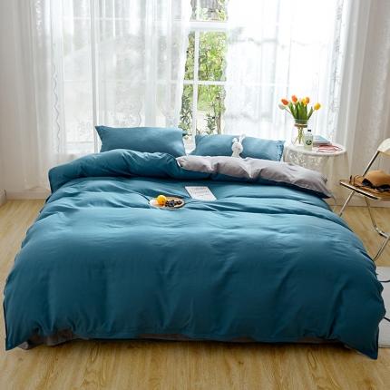 贝拉梦 2021新款纯色拼色美棉系列四件套 宝蓝浅灰