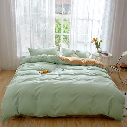 贝拉梦 2021新款纯色拼色美棉系列四件套 豆绿深灰