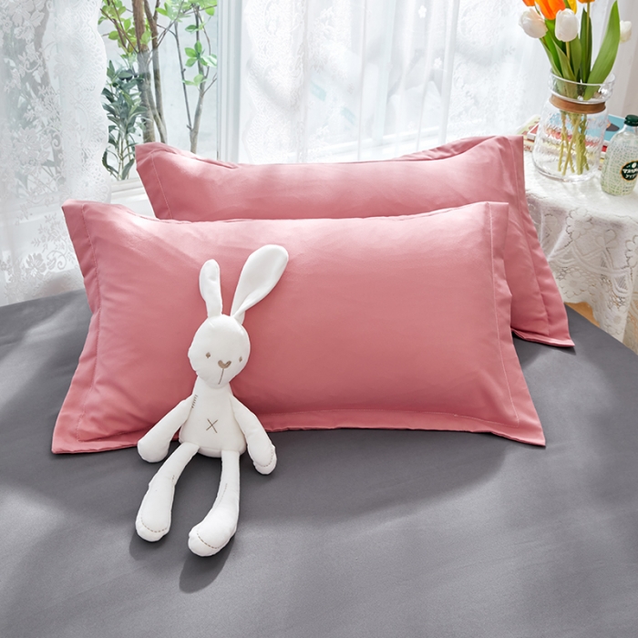 91家纺网 家纺一手货源 找家纺 贝拉梦 2021新款纯色拼色美棉系列四件套 豆沙深灰