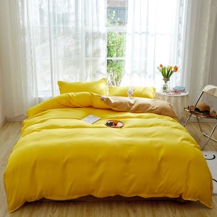 贝拉梦 2021新款纯色拼色美棉系列四件套 柠檬米驼