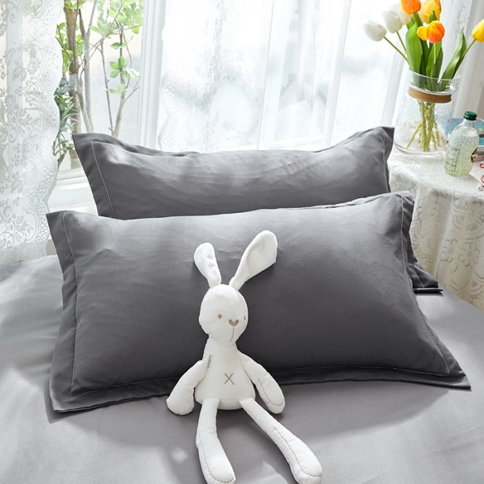 91家纺网 家纺一手货源 找家纺 贝拉梦 2021新款纯色拼色美棉系列四件套 深灰浅灰