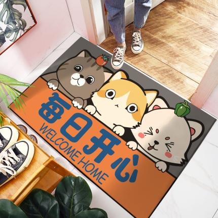 91家纺网 家纺一手货源 找家纺 卡初家居 2025新款促销款水晶绒进门垫 三只小猫咪