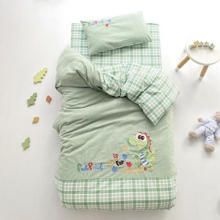A类全棉色织水洗棉儿童幼儿园被子三件套午睡六件套涂鸦恐龙-绿