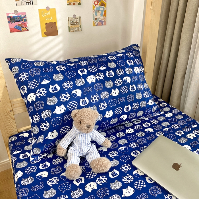 91家纺网 家纺一手货源 找家纺 曼之夏 2022新款全棉13372学生三件套 喵星人