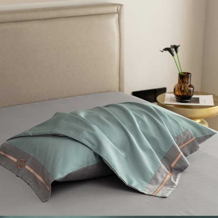 91家纺网 家纺一手货源 找家纺 瑞驰100支澳棉长绒棉刺绣四件套爱德拉系列 清水绿+摩登灰