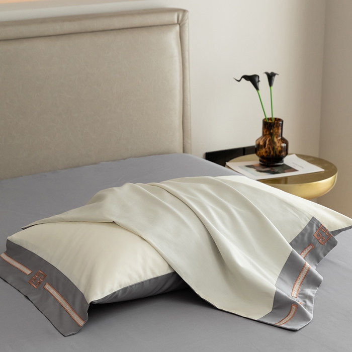 91家纺网 家纺一手货源 找家纺 瑞驰100支澳棉长绒棉刺绣四件套爱德拉系列 象牙白+摩登灰