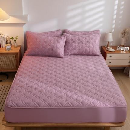 91家纺网 家纺一手货源 找家纺 衿成家纺 2025新款全棉纯色夹棉床笠 紫粉