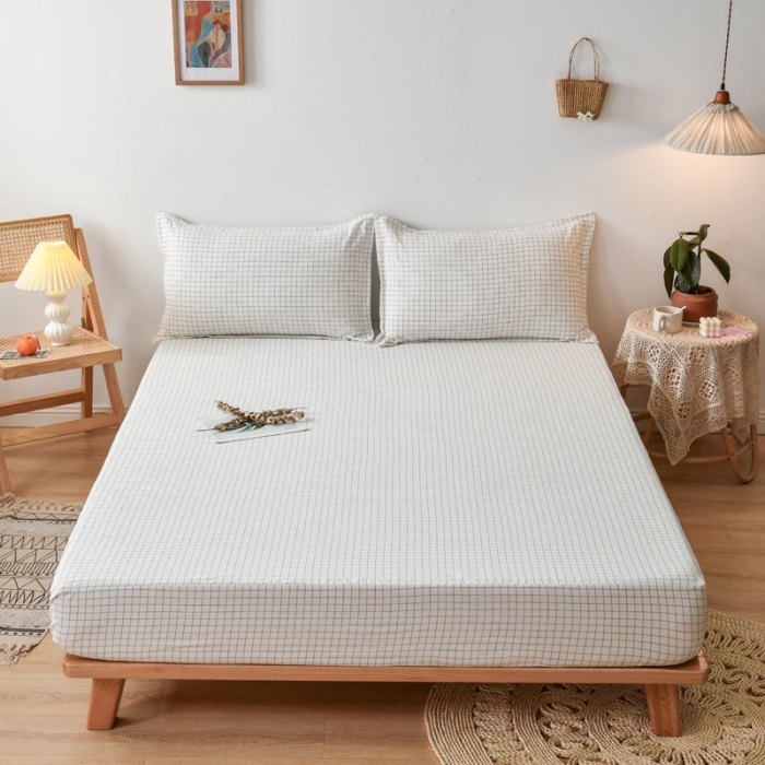 91家纺网 家纺一手货源 找家纺 床笠人家 2023新款全棉水洗棉防水床笠 白小格