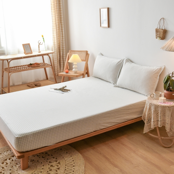 91家纺网 家纺一手货源 找家纺 床笠人家 2023新款全棉水洗棉防水床笠 白小格