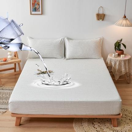床笠人家 2023新款全棉水洗棉防水床笠 白小格