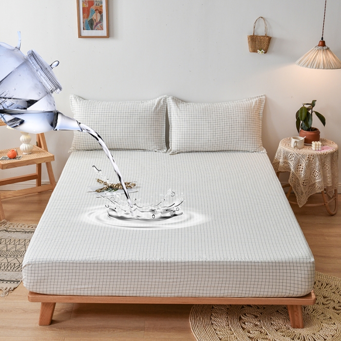 91家纺网 家纺一手货源 找家纺 床笠人家 2023新款全棉水洗棉防水床笠 白小格