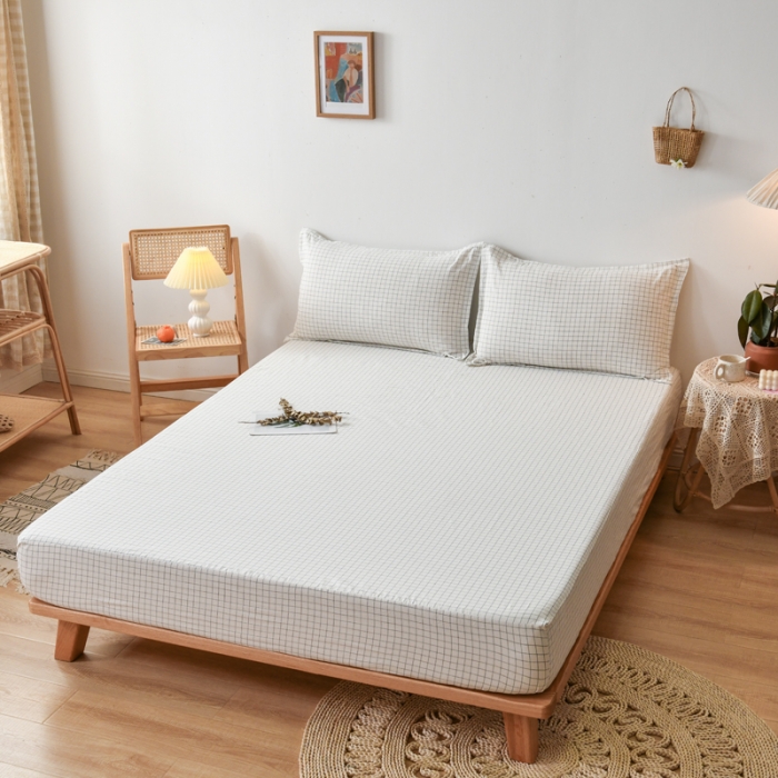 91家纺网 家纺一手货源 找家纺 床笠人家 2023新款全棉水洗棉防水床笠 白小格