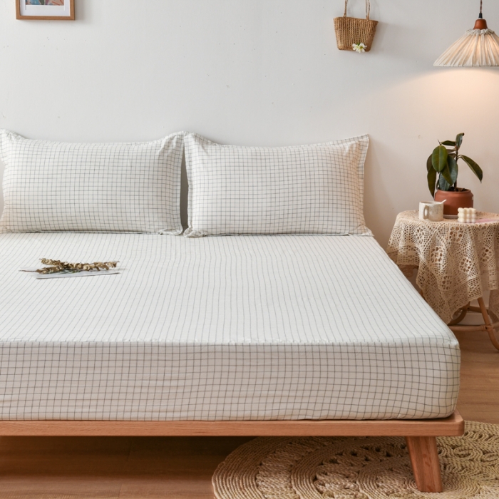 91家纺网 家纺一手货源 找家纺 床笠人家 2023新款全棉水洗棉防水床笠 白小格